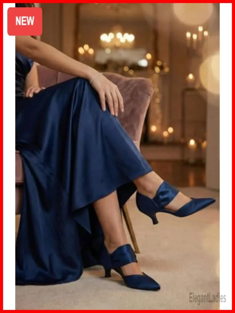 Kitten Heels Pointed Toe Slip on Pumps Ankle Strap Party Wedding Dress Shoes